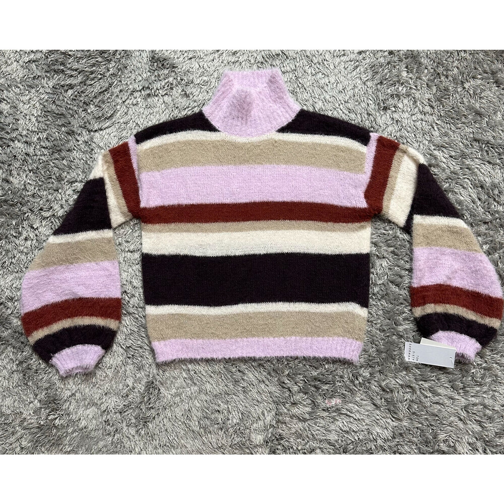 TEN SIXTY SHERMAN Fuzzy Striped long sleeve Sweater size S in lavender combo
